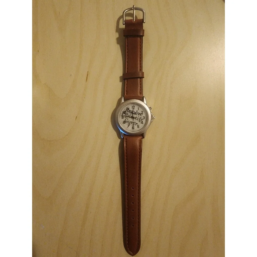 Vintage TIME magazine Mens Watch Brown Leather Strap White Dial Japan Movt AS IS